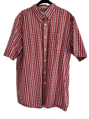 Nordstrom Seersucker Red, White & Blue Plaid Short Sleeve Button Down, Size  XL